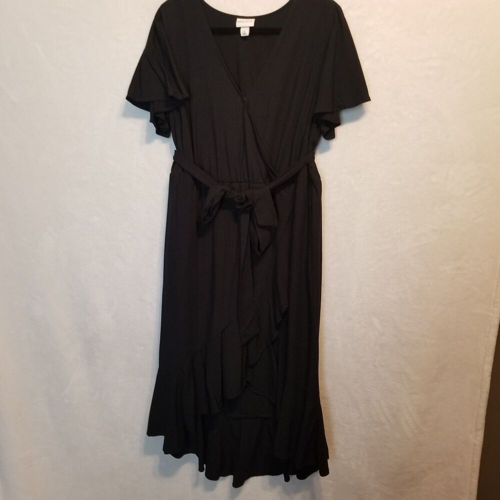 Ava & Viv 1X Dress Faux Wrap Midi Ruffle Hem Whimsigoth Gothic Witchy Peasant